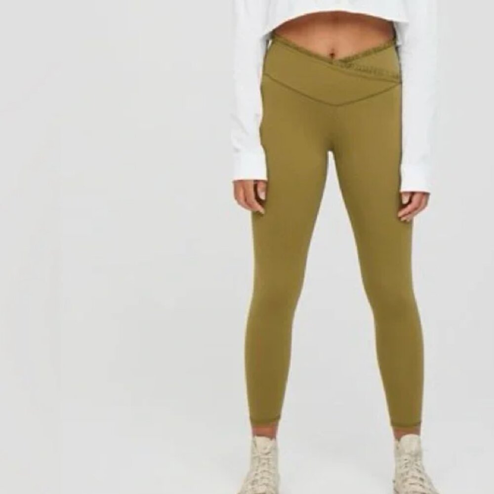 Aerie Offline Real Me Xtra High Waisted Crossover Ruffle Green Leggings Small